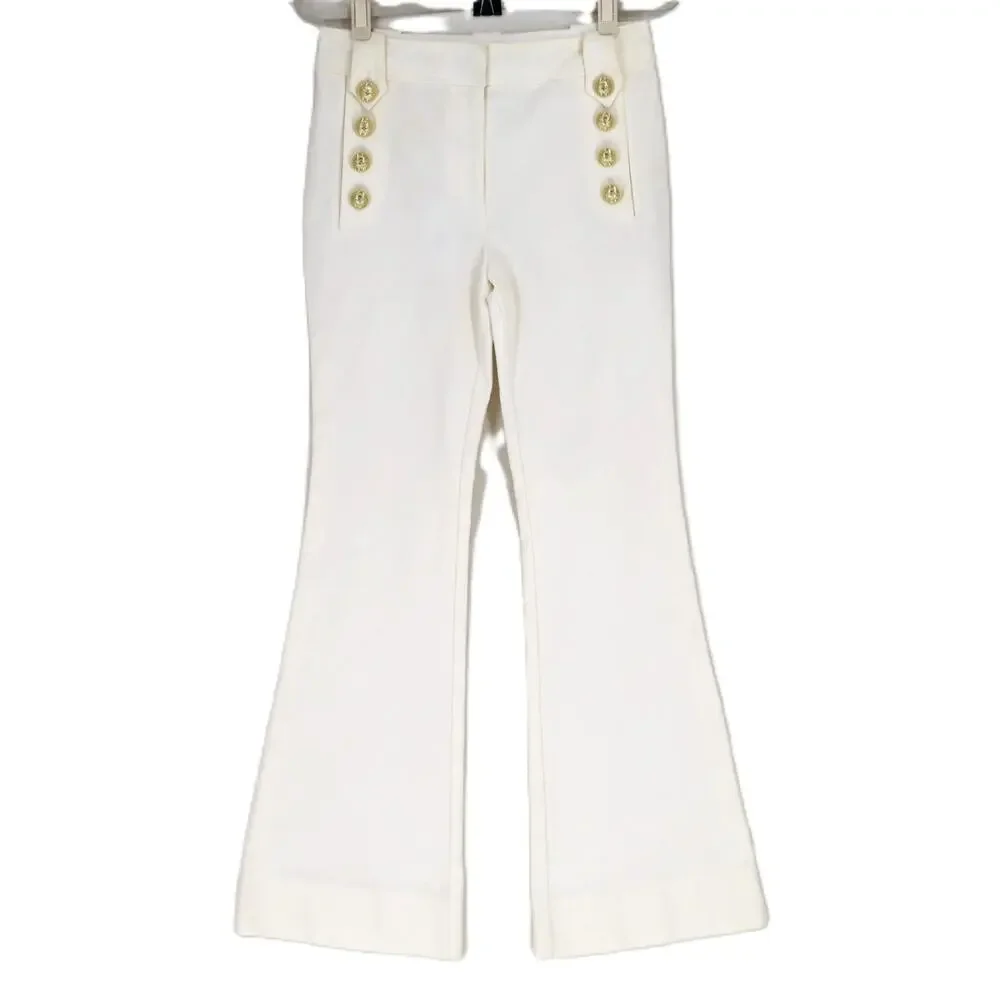 Derek Lam 10 Crosby Women White / Gold Cotton Robertson Flare Pants Size US 8